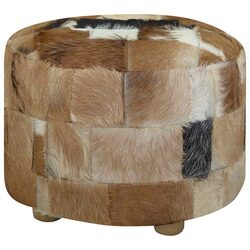 Round Pouffe Footrest Goat Leather Multicolour Ottoman Seat Stool Living Room