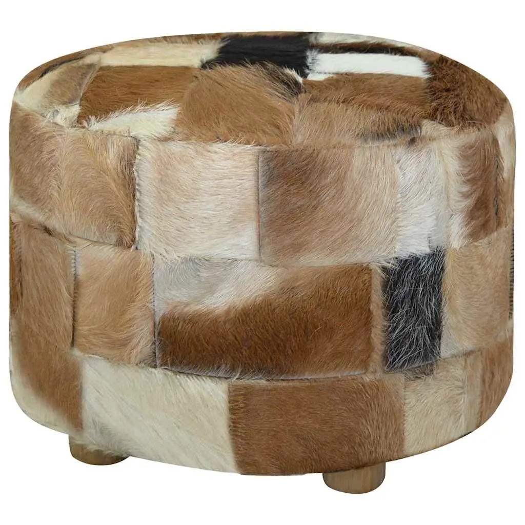 Round Pouffe Goat Leather Multicolour Footrest Ottoman Seat Stool 50x50x45cm