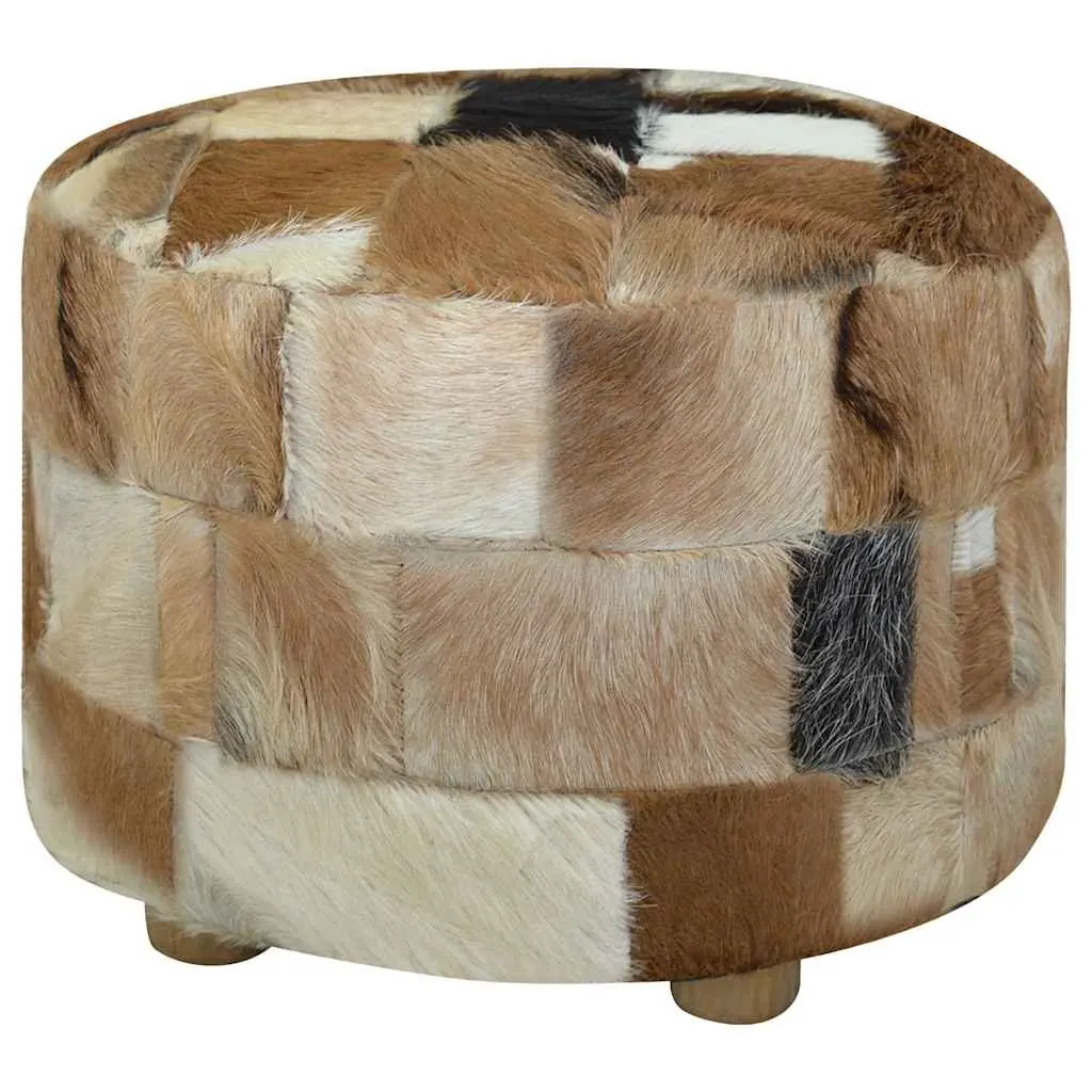 Round Pouffe Goat Leather Multicolour Footrest Ottoman Seat Stool 50x50x45cm