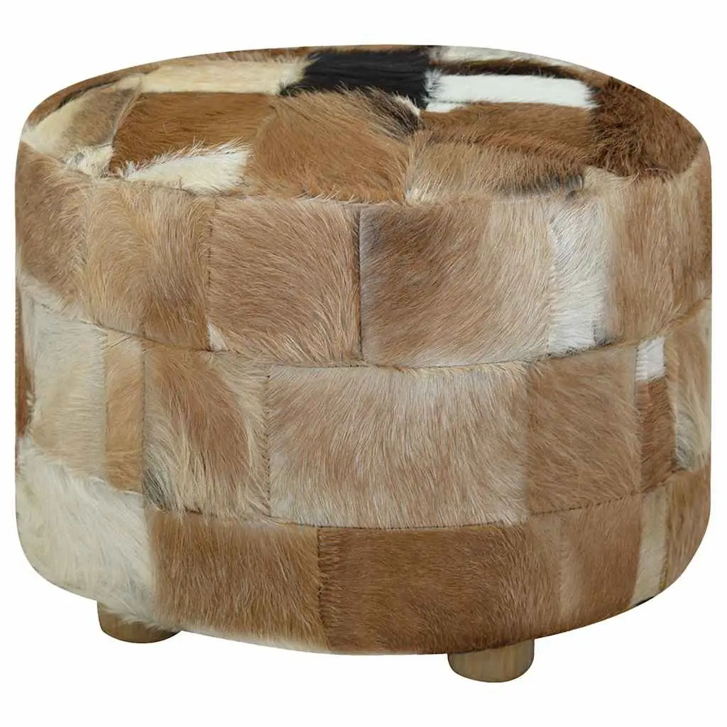 Round Pouffe Goat Leather Multicolour Footrest Ottoman Seat Stool 50x50x45cm