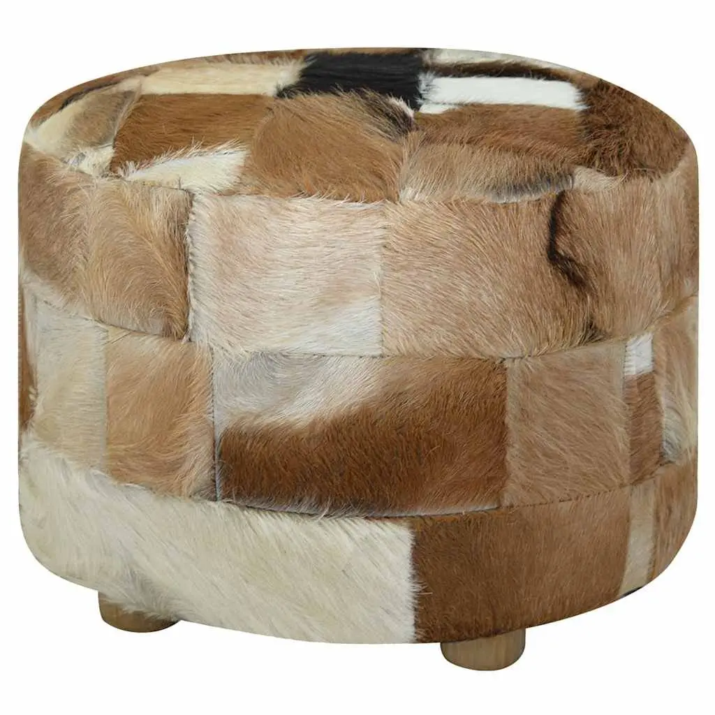 Round Pouffe Goat Leather Multicolour Footrest Ottoman Seat Stool 50x50x45cm