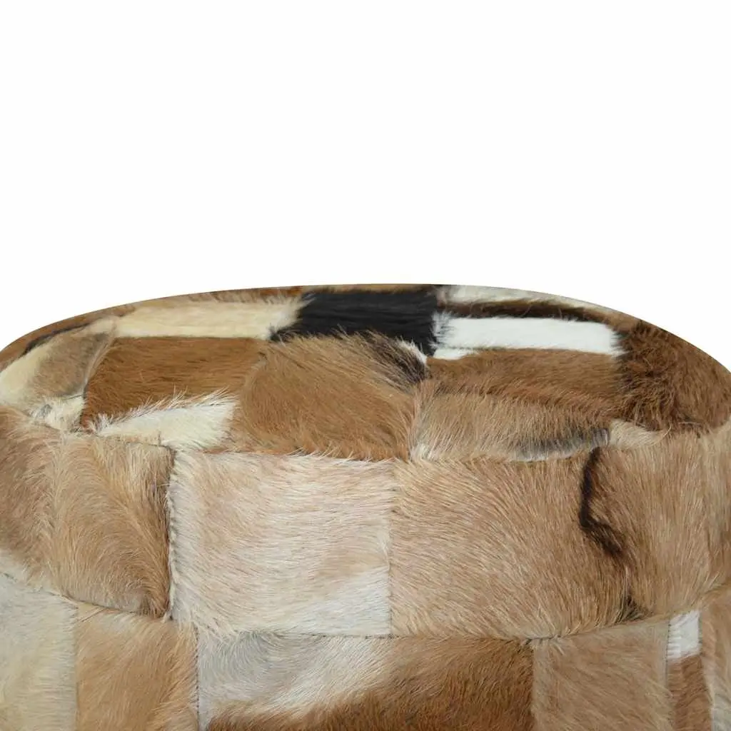 Round Pouffe Goat Leather Multicolour Footrest Ottoman Seat Stool 50x50x45cm