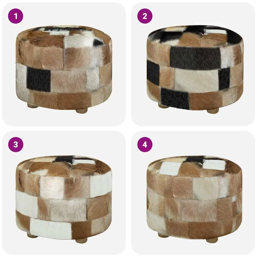 Round Pouffe Goat Leather Multicolour Footrest Ottoman Seat Stool 50x50x45cm