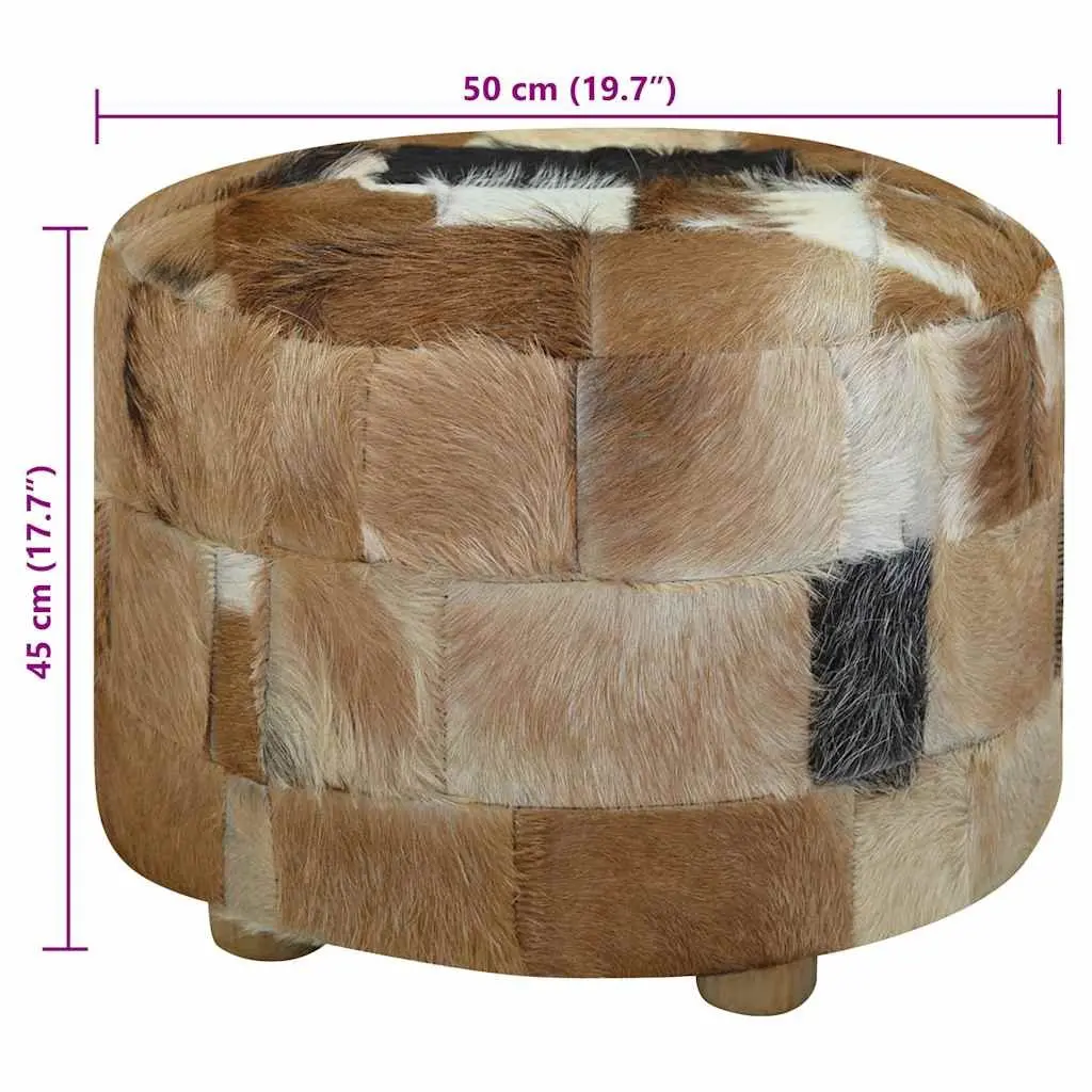 Round Pouffe Goat Leather Multicolour Footrest Ottoman Seat Stool 50x50x45cm