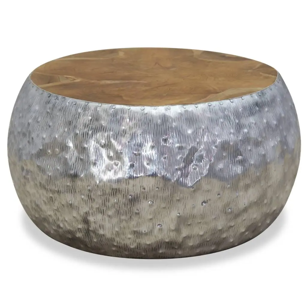Teak Top Round Coffee Table with Aluminium Frame 60x60x30cm