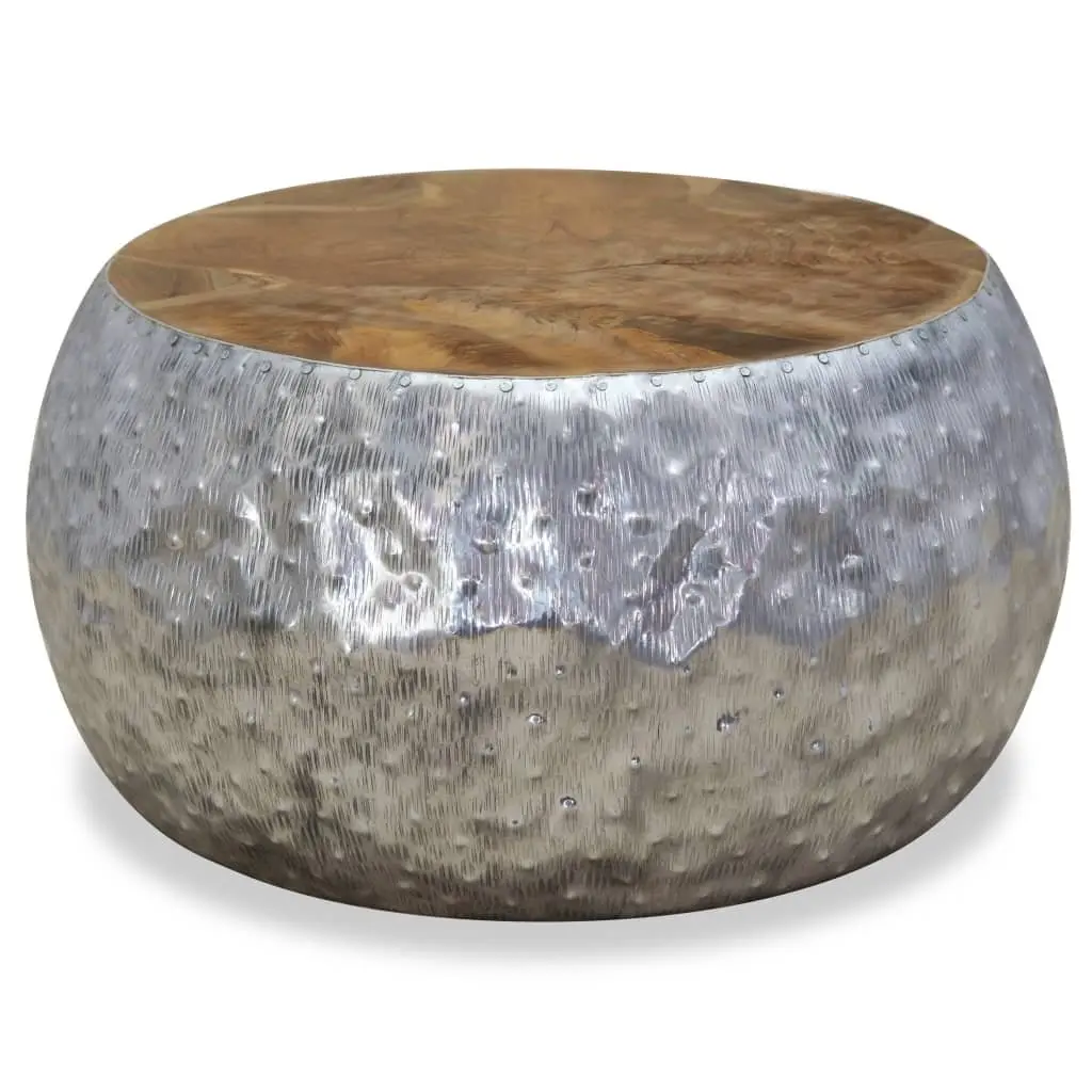 Teak Top Round Coffee Table with Aluminium Frame 60x60x30cm