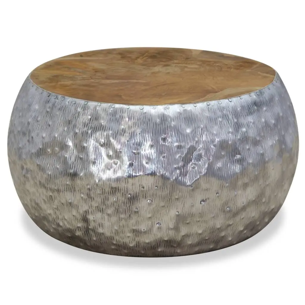 Teak Top Round Coffee Table with Aluminium Frame 60x60x30cm