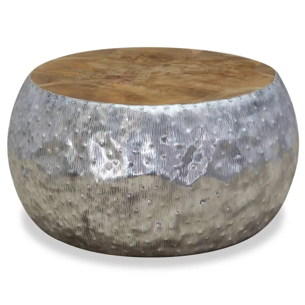 Teak Top Round Coffee Table with Aluminium Frame 60x60x30cm
