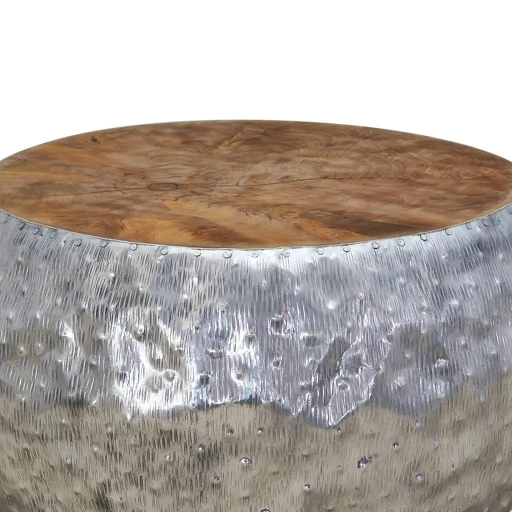 Teak Top Round Coffee Table with Aluminium Frame 60x60x30cm