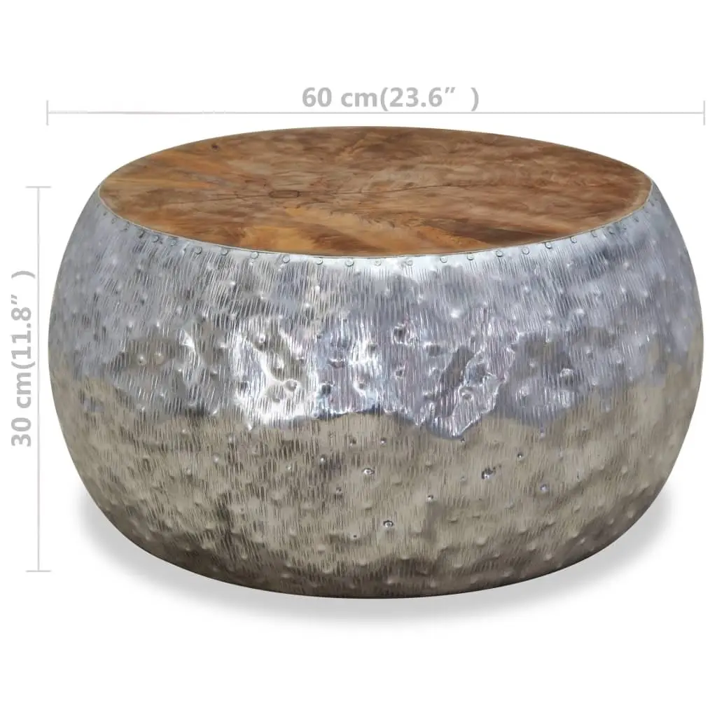 Teak Top Round Coffee Table with Aluminium Frame 60x60x30cm