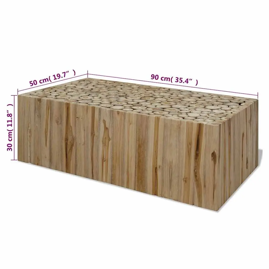 Brown Wood Teak Style Coffee Table for Living Spaces