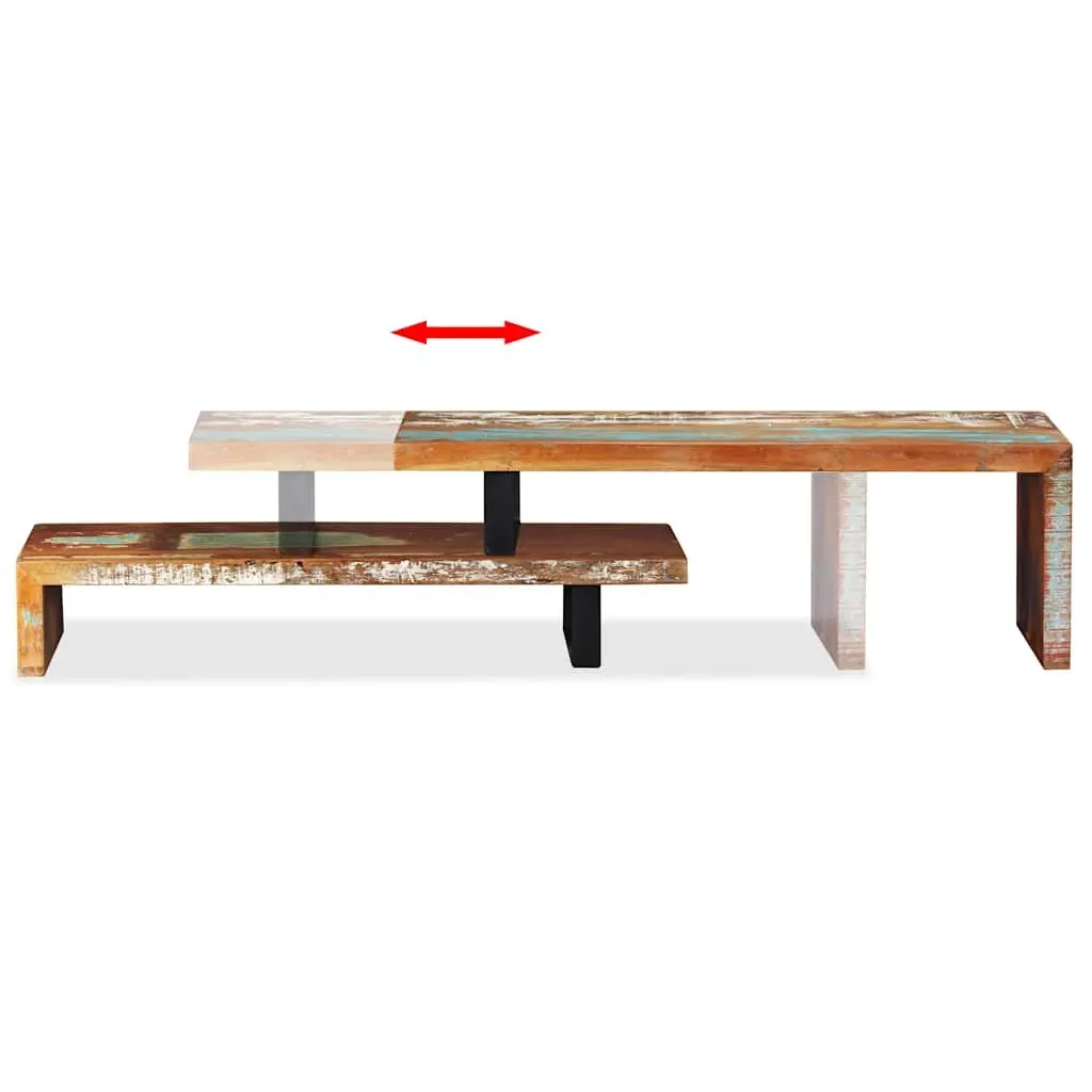 TV Stand Stackable Two-Tier Brown Solid Reclaimed Wood Storage Cabinet