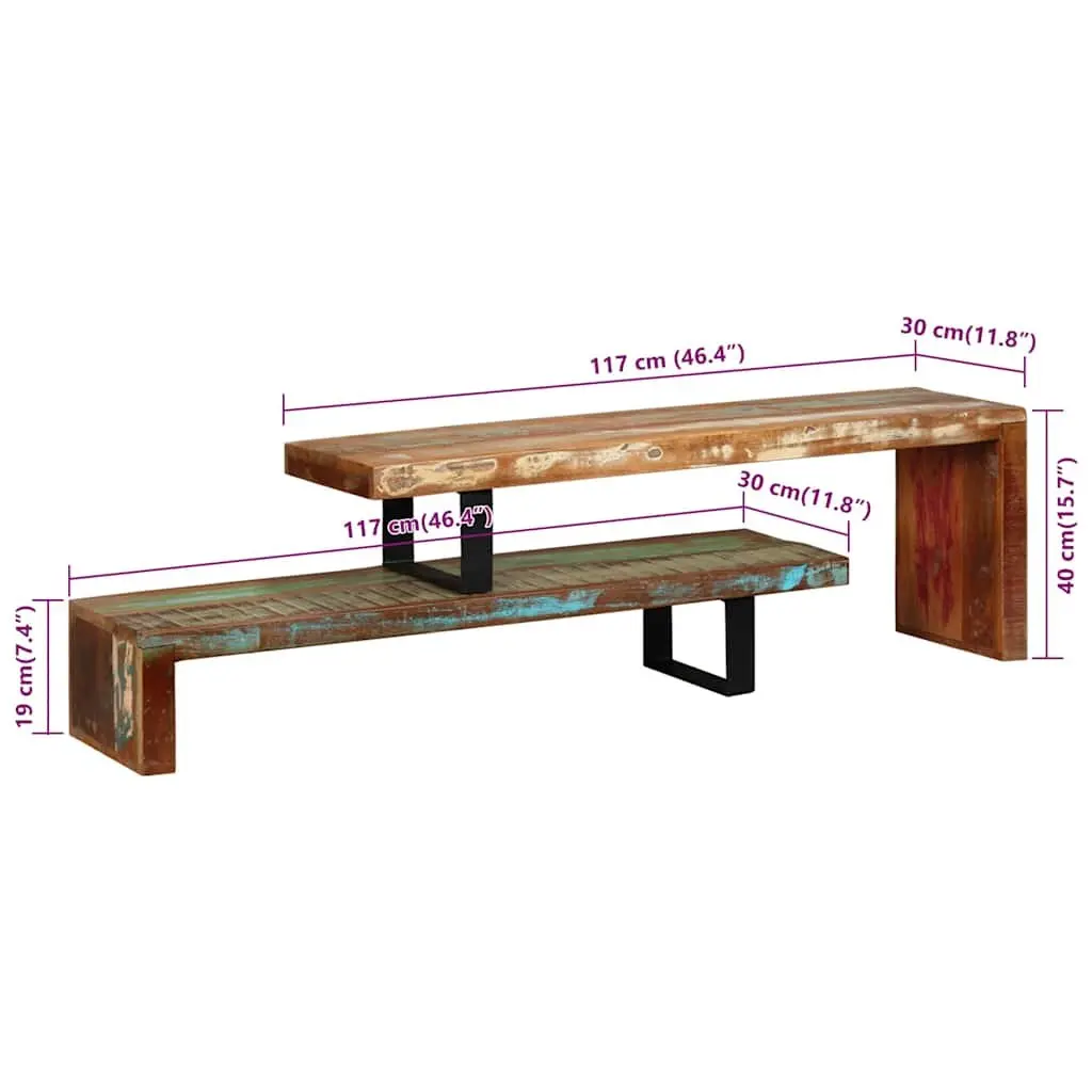 TV Stand Stackable Two-Tier Brown Solid Reclaimed Wood Storage Cabinet