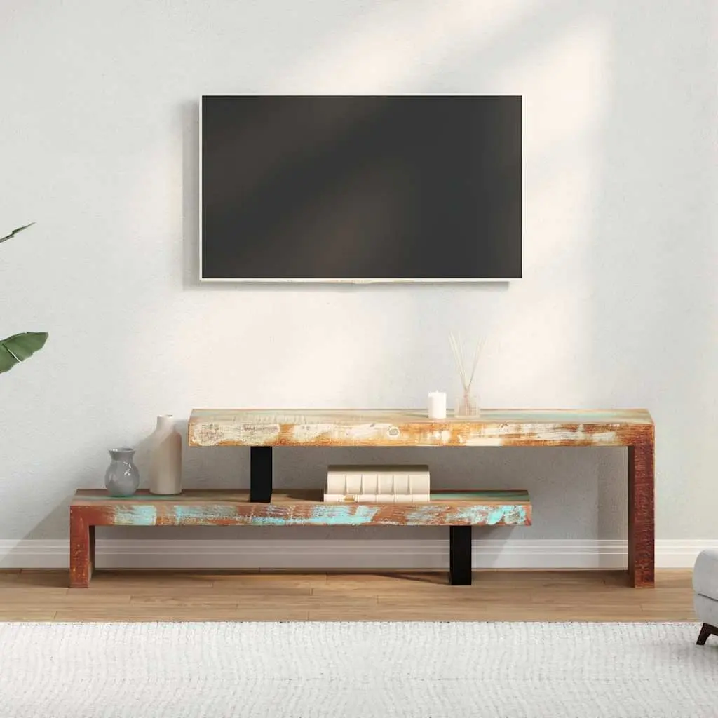 TV Stand Stackable Two-Tier Brown Solid Reclaimed Wood Storage Cabinet