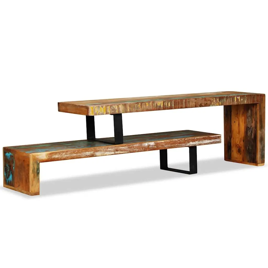 TV Stand Stackable Two-Tier Brown Solid Reclaimed Wood Storage Cabinet