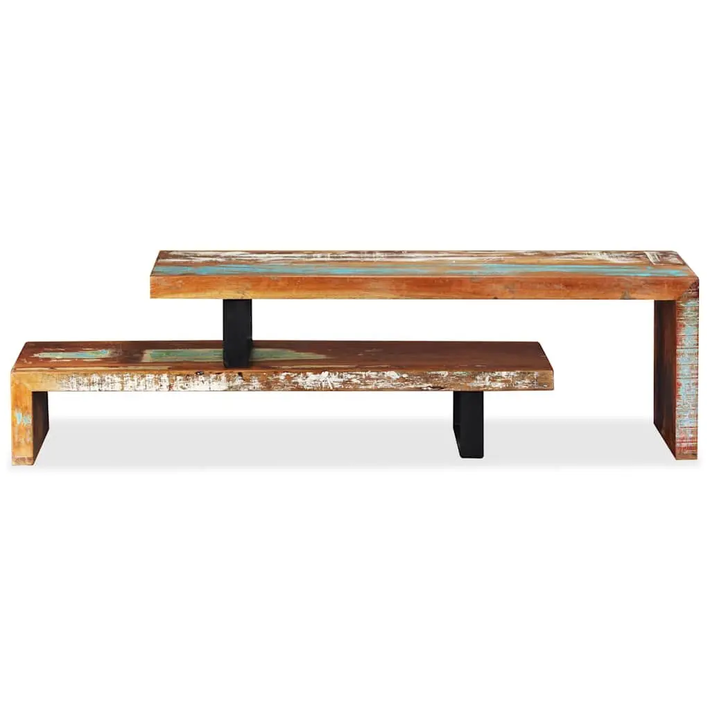 TV Stand Stackable Two-Tier Brown Solid Reclaimed Wood Storage Cabinet