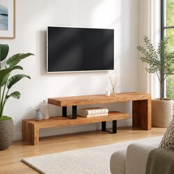 Solid Acacia Wood 2-Tier Stackable TV Stand in Brown