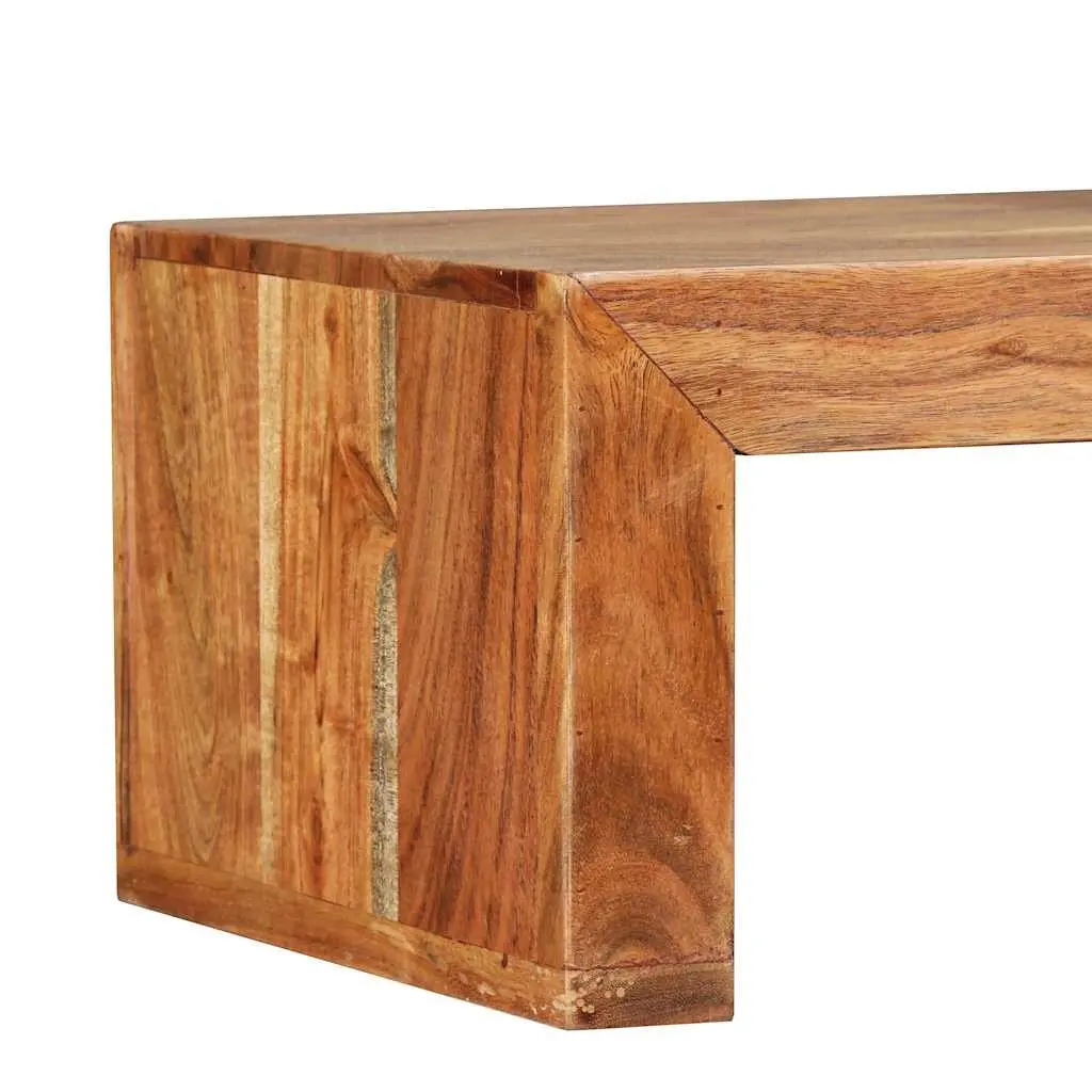 Wooden TV Stand Retro 2-Tier Stackable Cabinet Solid Acacia Wood Brown