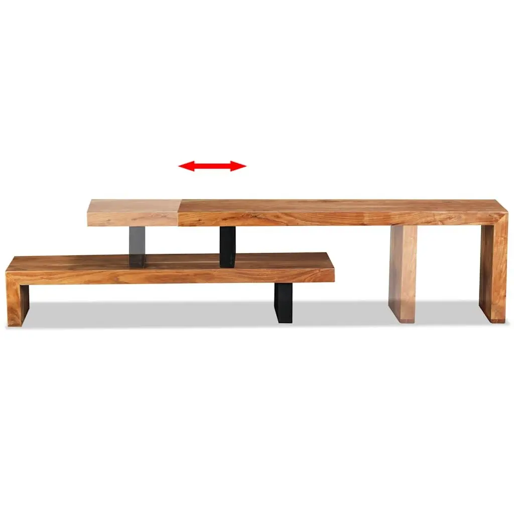 Wooden TV Stand Retro 2-Tier Stackable Cabinet Solid Acacia Wood Brown