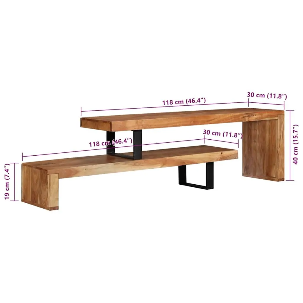 Wooden TV Stand Retro 2-Tier Stackable Cabinet Solid Acacia Wood Brown