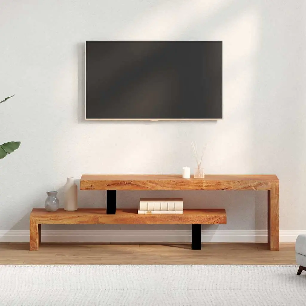 Wooden TV Stand Retro 2-Tier Stackable Cabinet Solid Acacia Wood Brown