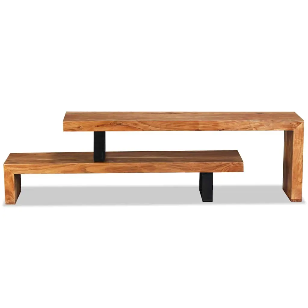 Wooden TV Stand Retro 2-Tier Stackable Cabinet Solid Acacia Wood Brown