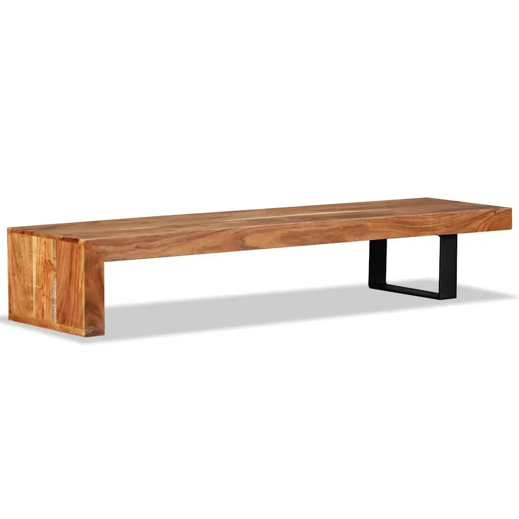 Wooden TV Stand Retro 2-Tier Stackable Cabinet Solid Acacia Wood Brown