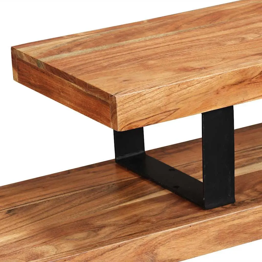 Wooden TV Stand Retro 2-Tier Stackable Cabinet Solid Acacia Wood Brown