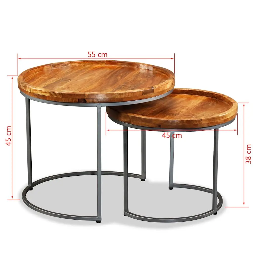 Side Table Set Industrial Vintage 2 Piece Solid Mango Wood Accent End Tables