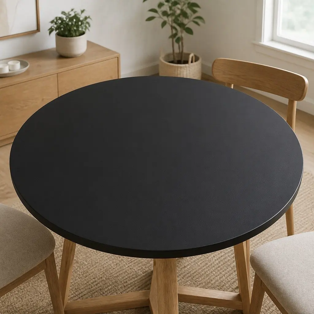Round Tempered Glass Table Top Black 500mm