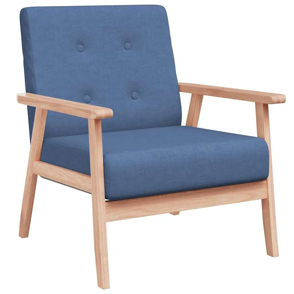 Armchair Blue Fabric Upholstered Lounge Chair Wooden Frame