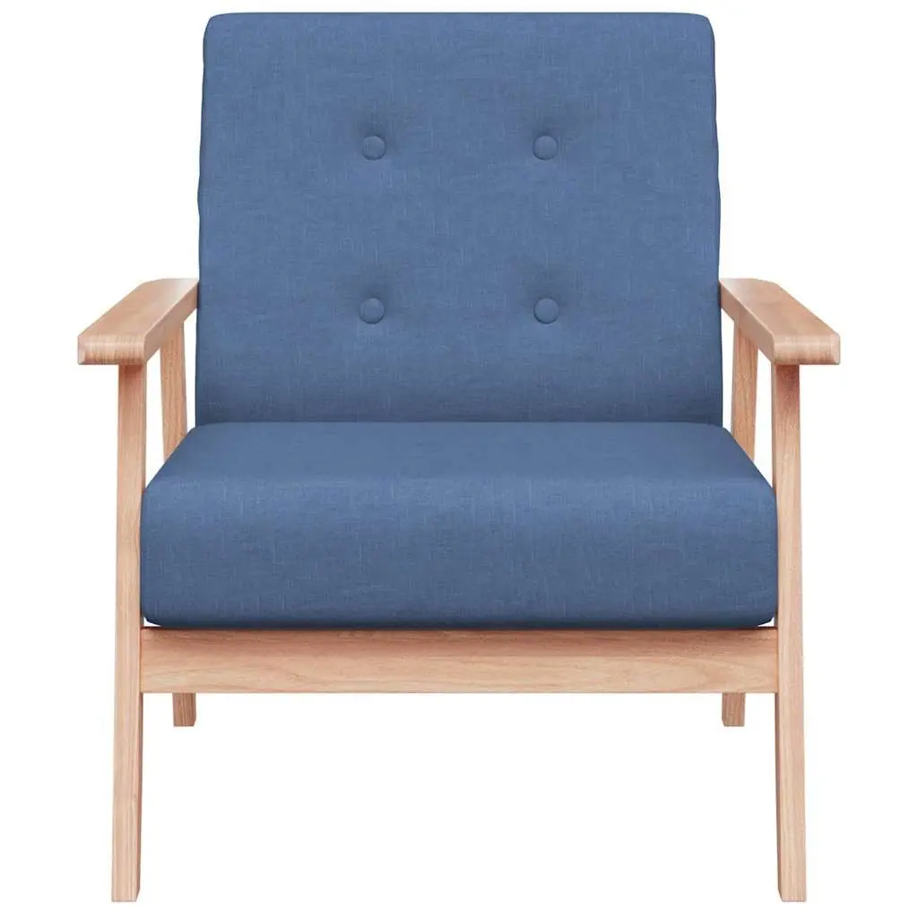 Armchair Blue Fabric Upholstered Lounge Chair Wooden Frame