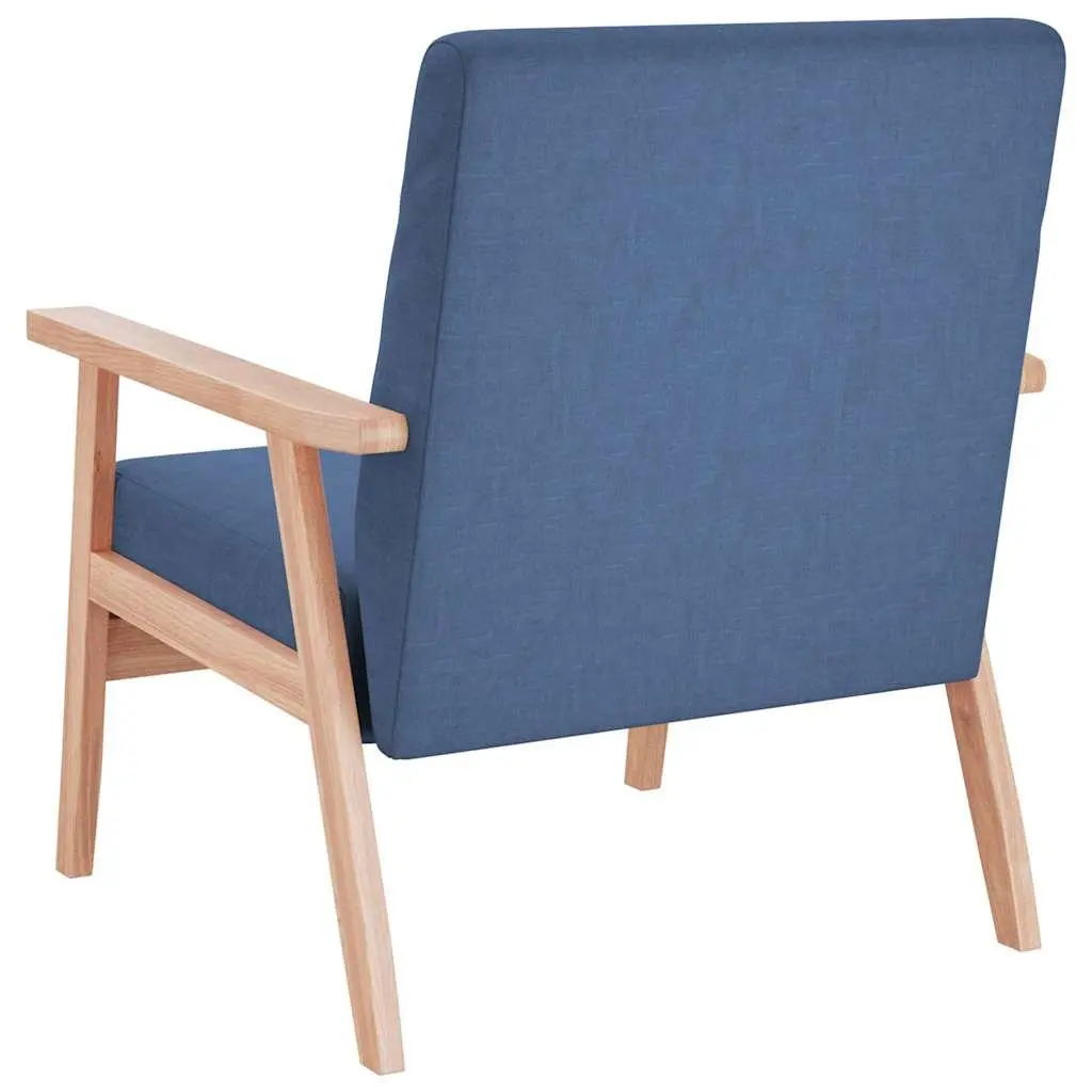 Armchair Blue Fabric Upholstered Lounge Chair Wooden Frame