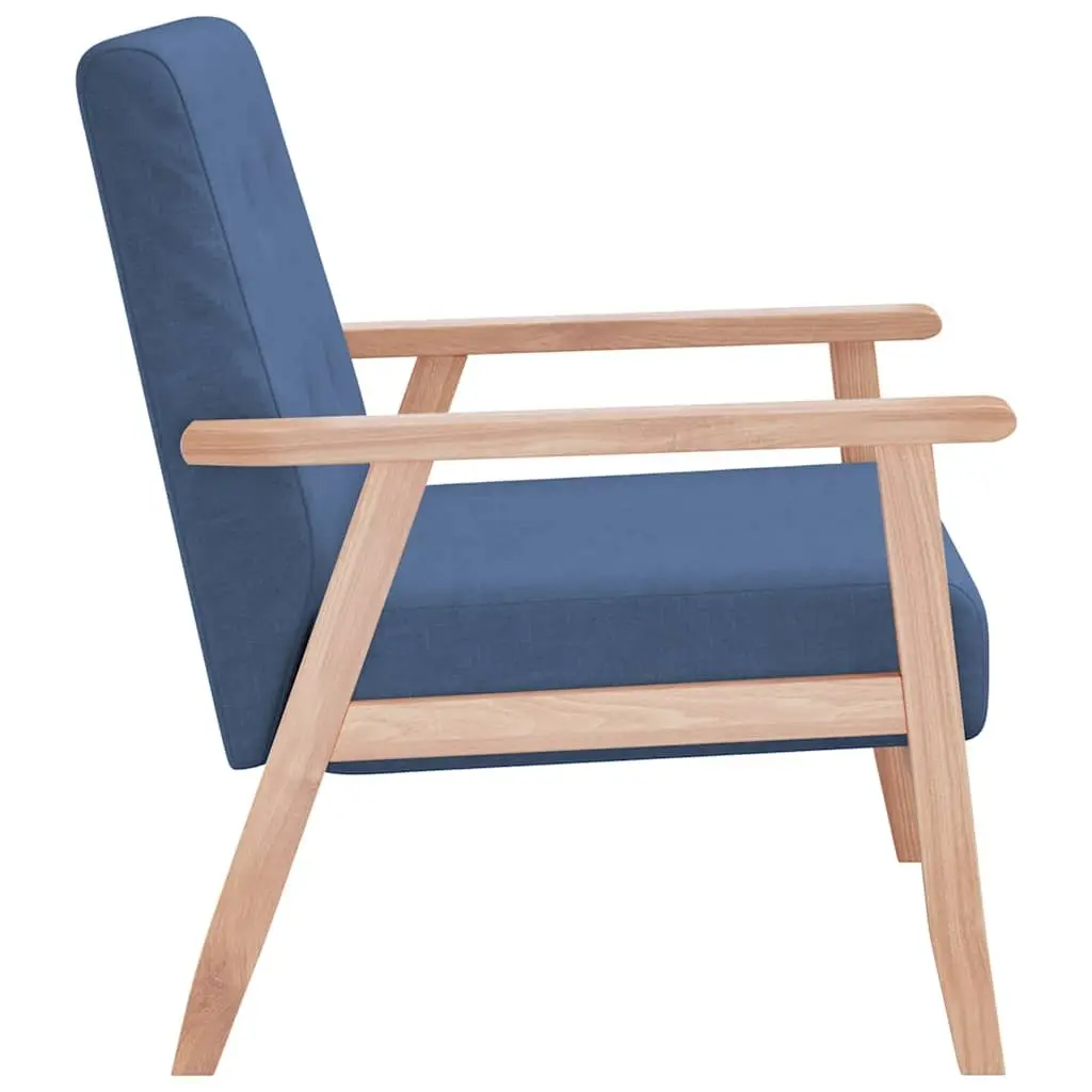 Armchair Blue Fabric Upholstered Lounge Chair Wooden Frame