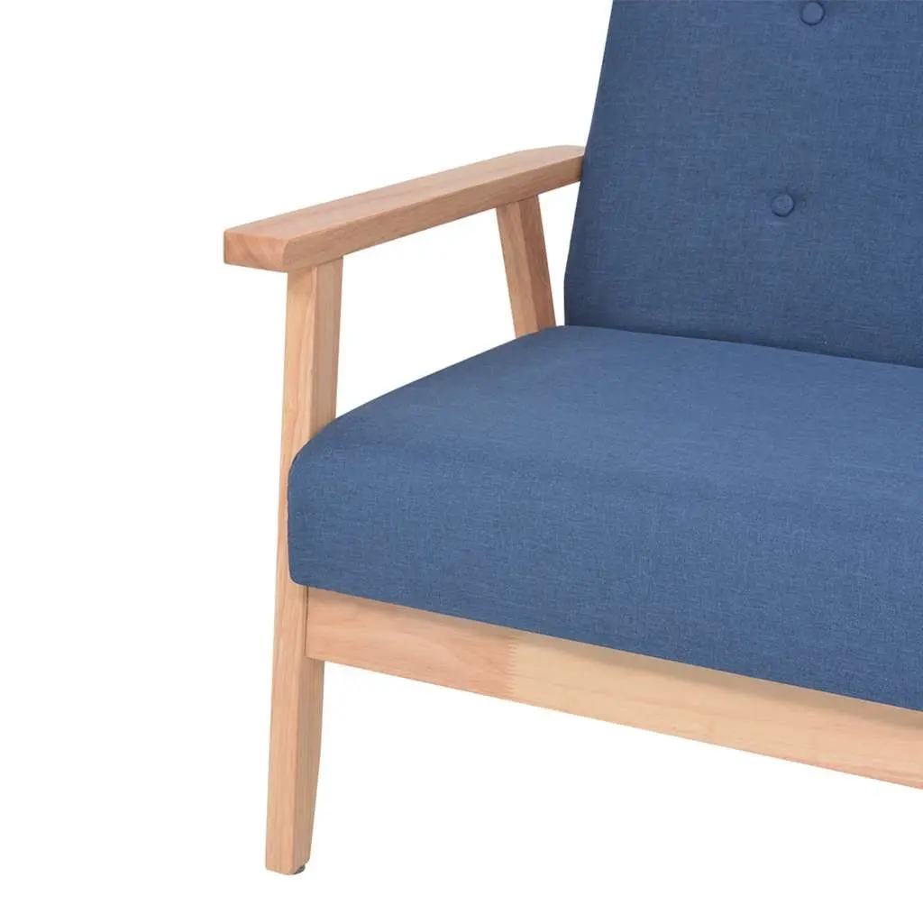 Armchair Blue Fabric Upholstered Lounge Chair Wooden Frame