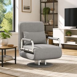 Grey Fabric Convertible Swivel Chair Sofa Bed Recliner