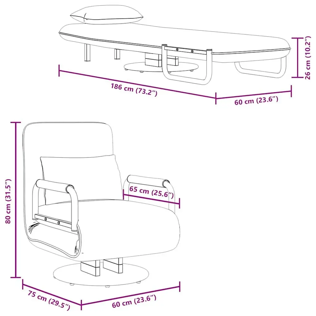 Grey Fabric Reclining Convertible Sofa Bed Swivel Chair Chaise Lounge