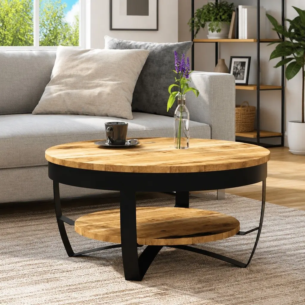 65cm Solid Mango Wood Coffee Table with Vintage Style