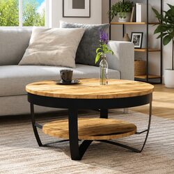 65cm Solid Mango Wood Coffee Table with Vintage Style