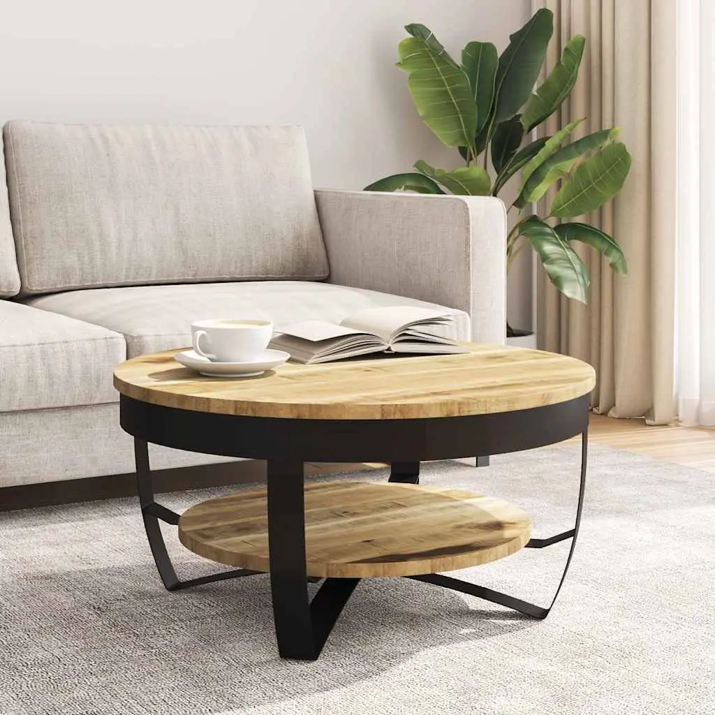 65cm Solid Mango Wood Coffee Table with Vintage Style
