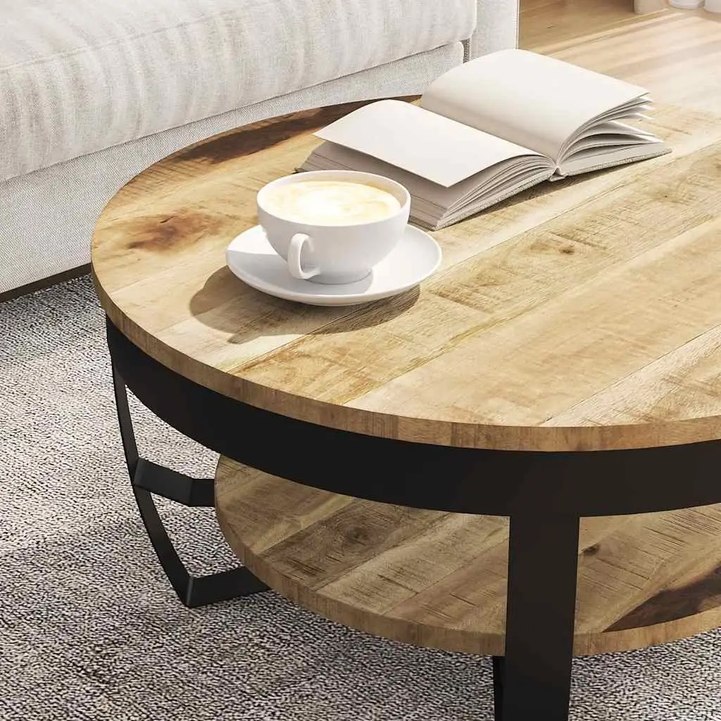 65cm Solid Mango Wood Coffee Table with Vintage Style