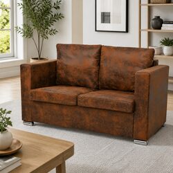Modern Brown Artificial Suede 2-Seater Sofa
