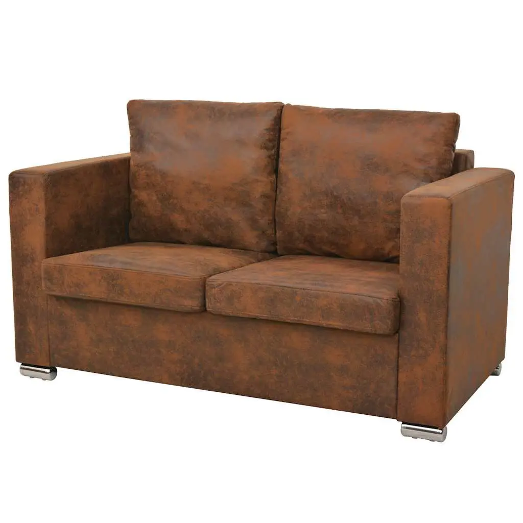 2-Seater Sofa Brown Artificial Suede Modern Living Room Furniture
