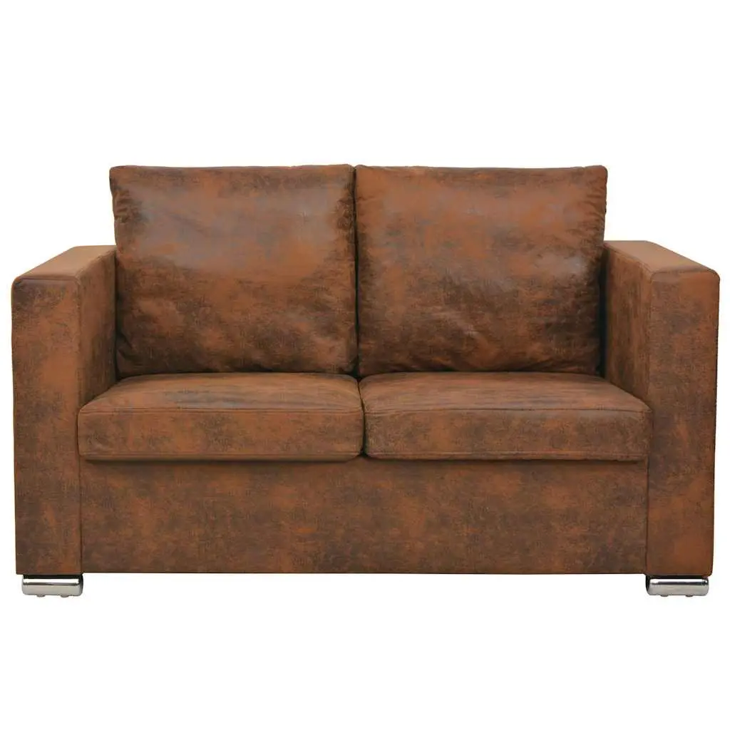 2-Seater Sofa Brown Artificial Suede Modern Living Room Furniture