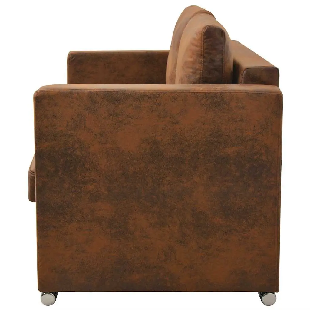 2-Seater Sofa Brown Artificial Suede Modern Living Room Furniture