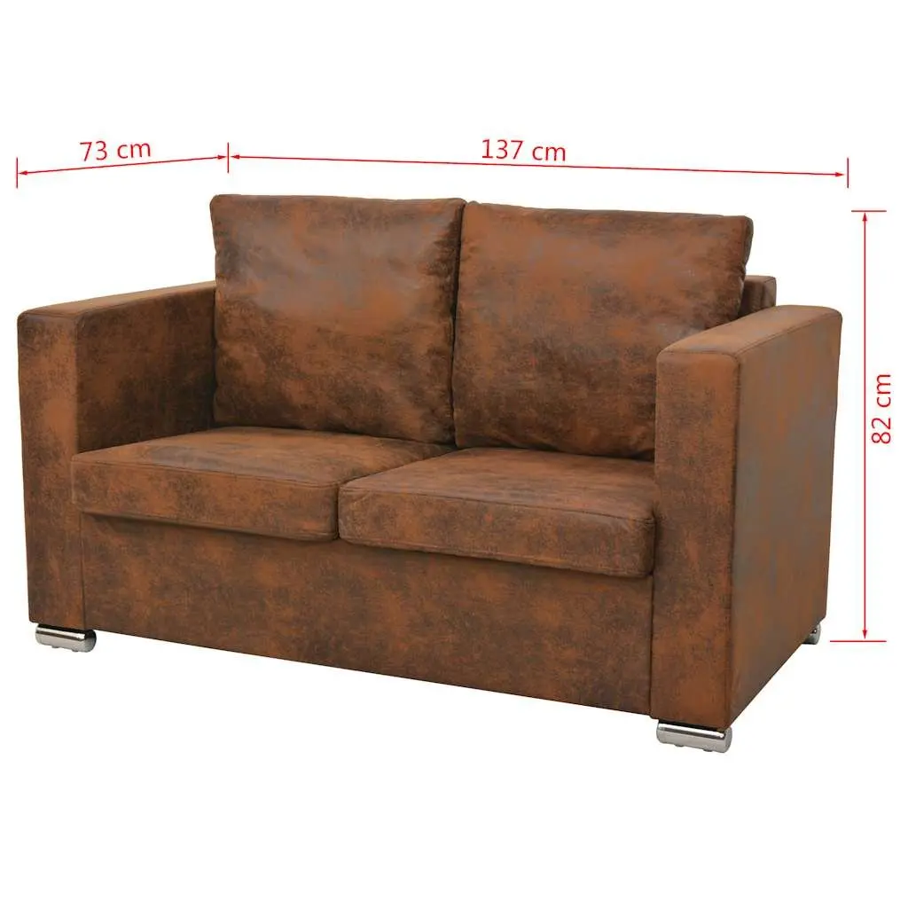 2-Seater Sofa Brown Artificial Suede Modern Living Room Furniture