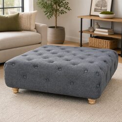 Grey Upholstered Pouffe Footrest Ottoman for Home Decor