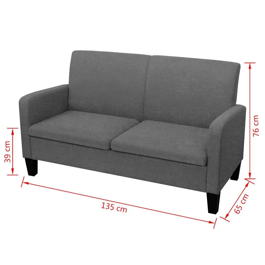 2-Seater Sofa Grey Lounge Couch Living Room Furniture Easy Assembly Compact