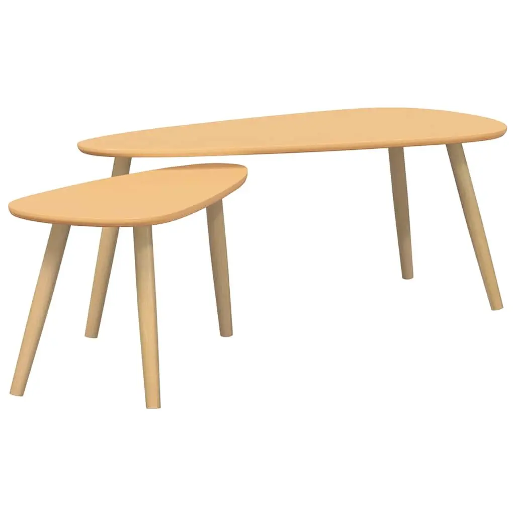 Brown Solid Pinewood Coffee Table Set of 2