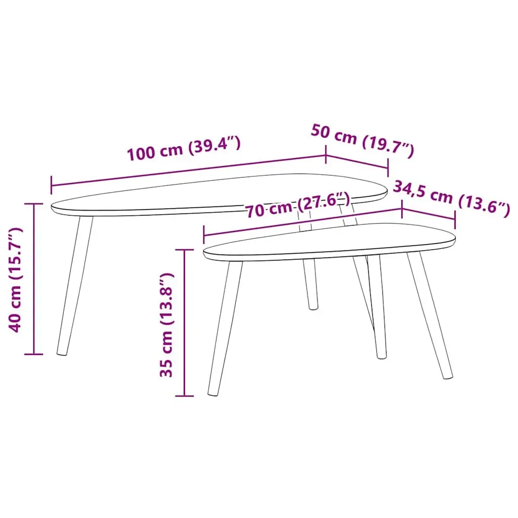 Brown Solid Pinewood Coffee Table Set of 2